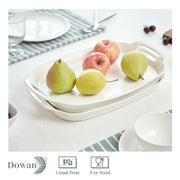 DOWAN Porcelain Serving Platter Set, 15.4 x 10 Inch Rectangular with Handles, White