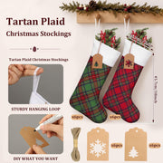Twistover Christmas Stockings, 18 Inch Tartan Plaid Set of 12, Red Green