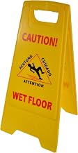 Janico 1070 Wet Floor Caution Sign, Multi-Lingual, 2 Sided, Yellow (Pack of 1)