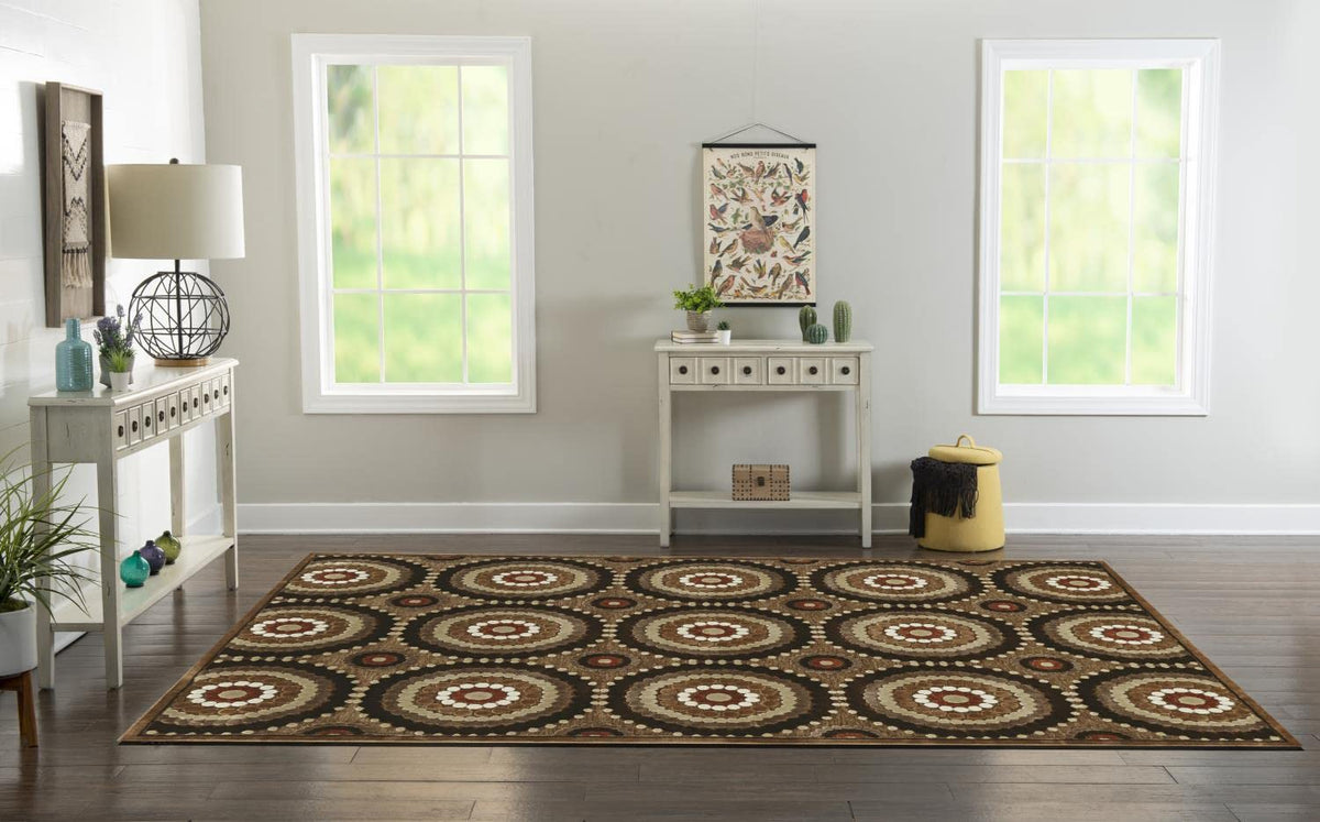 Hi Lo Cylinders Brown 8x by Linon – 7" x 96" (Rectangular), 100% Chenille Polyester, Brown, Model RUGHL0581