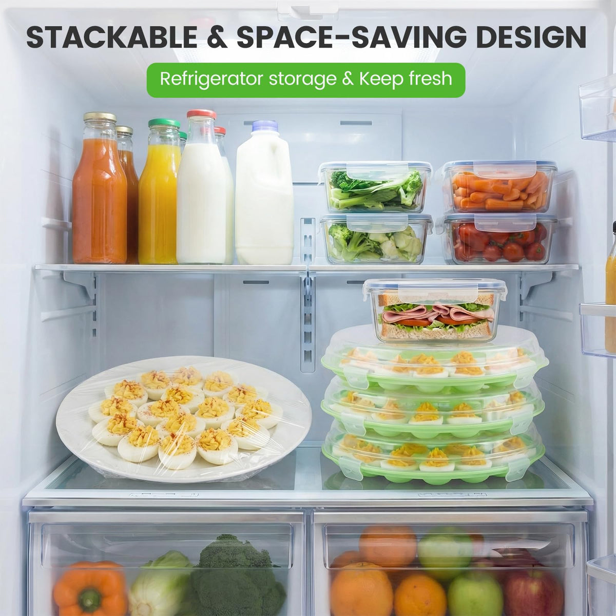 Hansgo Deviled Egg Carrier with Lid, Holds 22 Eggs, 3 Pack Green