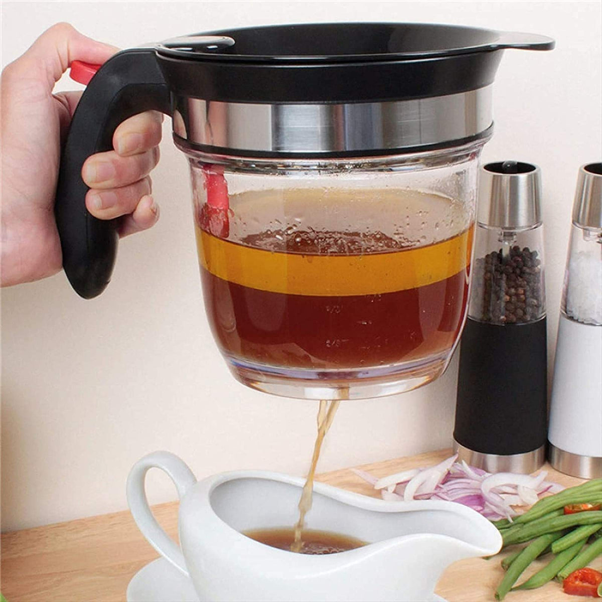 Pazatao Gravy Fat Separator, 4 Cup Capacity with Bottom Release and Strainer, Black