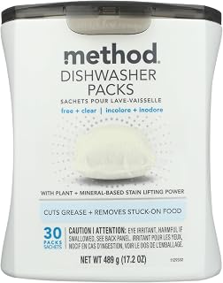 Method Dishwasher Detergent Packs, Free + Clear, 30 count