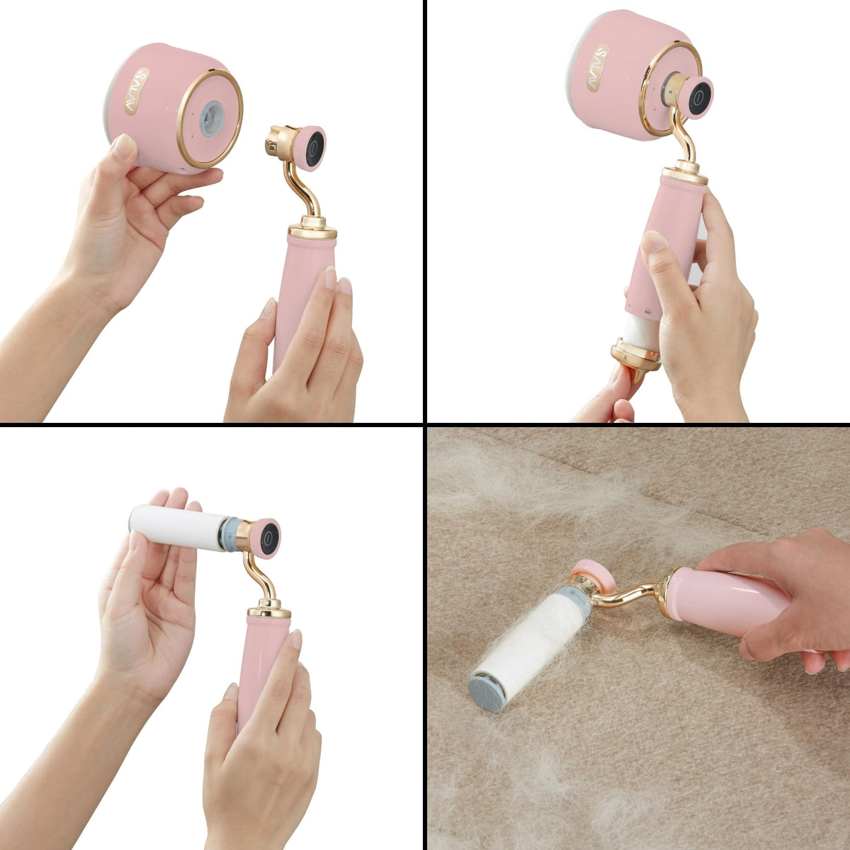 Retro Edition 2-in-1 Rechargeable Fabric Shaver & Lint Roller by SALAV – 8.5in x 3.25in x 3.5in, Plastic, Rose, Model LR-900