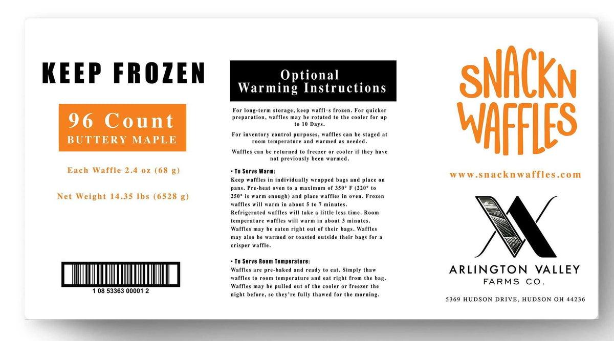 Snack N Waffles Buttery Maple Waffles by Arlington Valley Farms – 2.4 Ounce (Pack of 96), Pack of 96