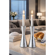 Rite Lite Hammered Aluminum Candlestick Holders, Set of 2, Silver