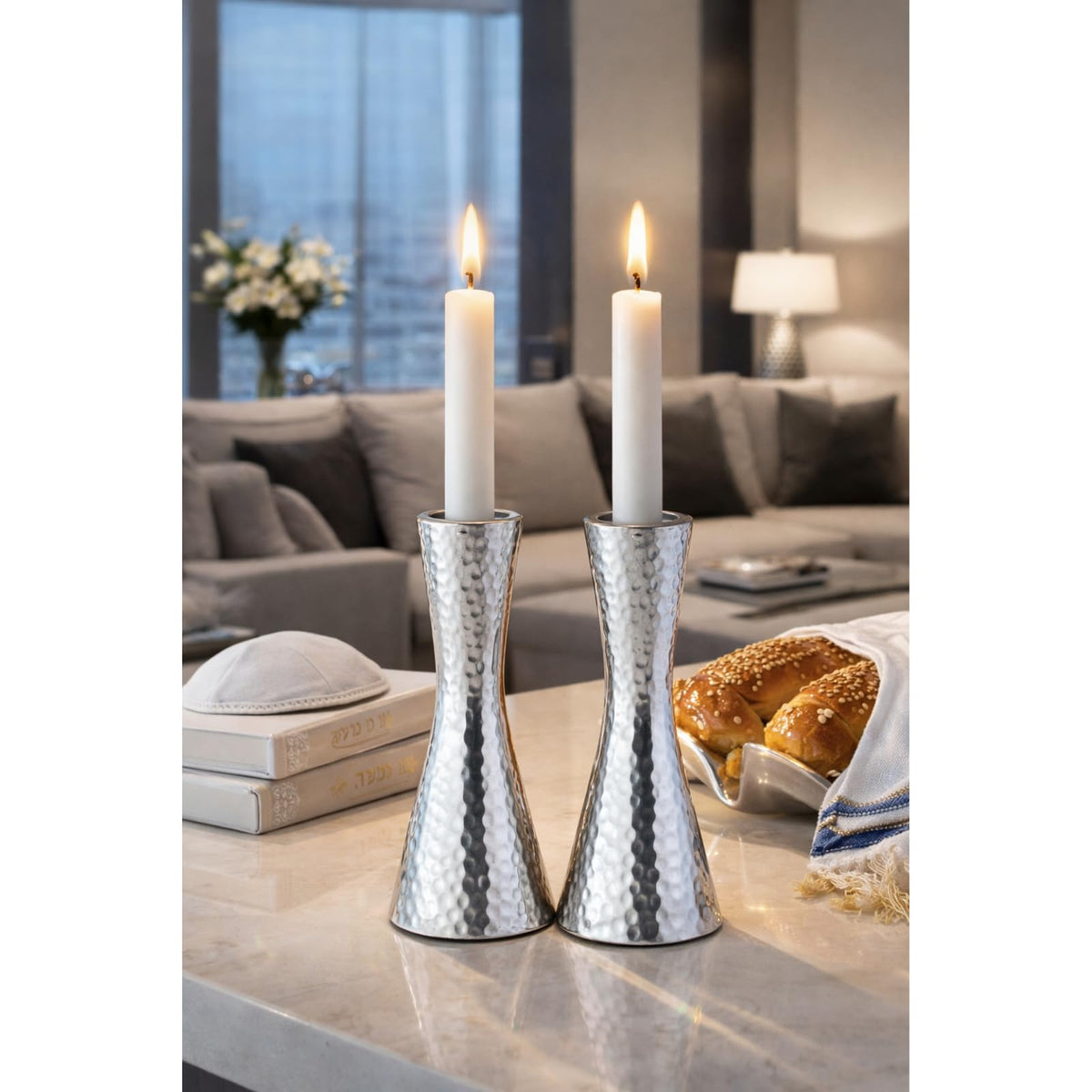 Rite Lite Hammered Aluminum Candlestick Holders, Set of 2, Silver