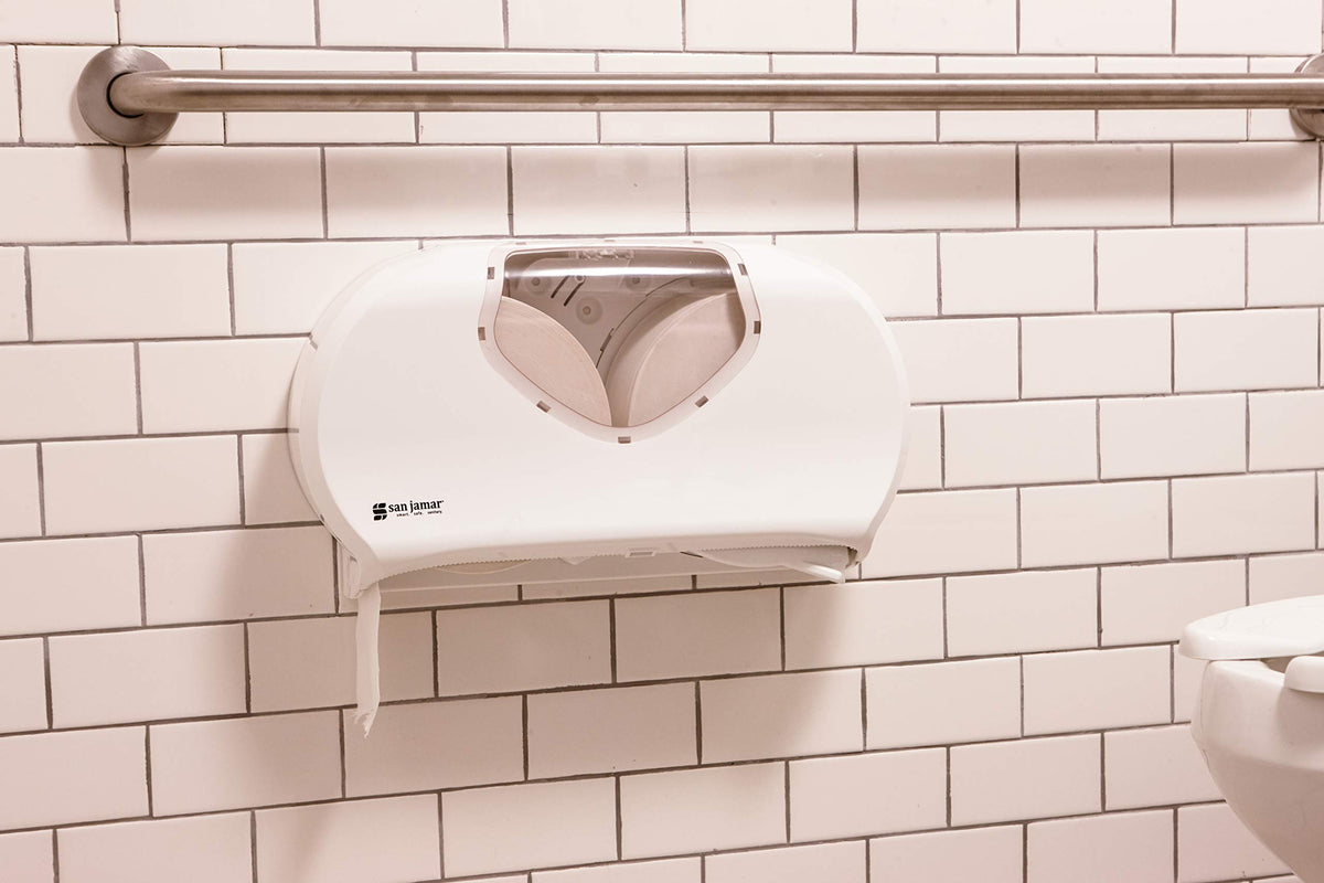 Summit Bath Tissue Dispenser by San Jamar – 9", Plastic, White/Clear, Model R4070WHCL