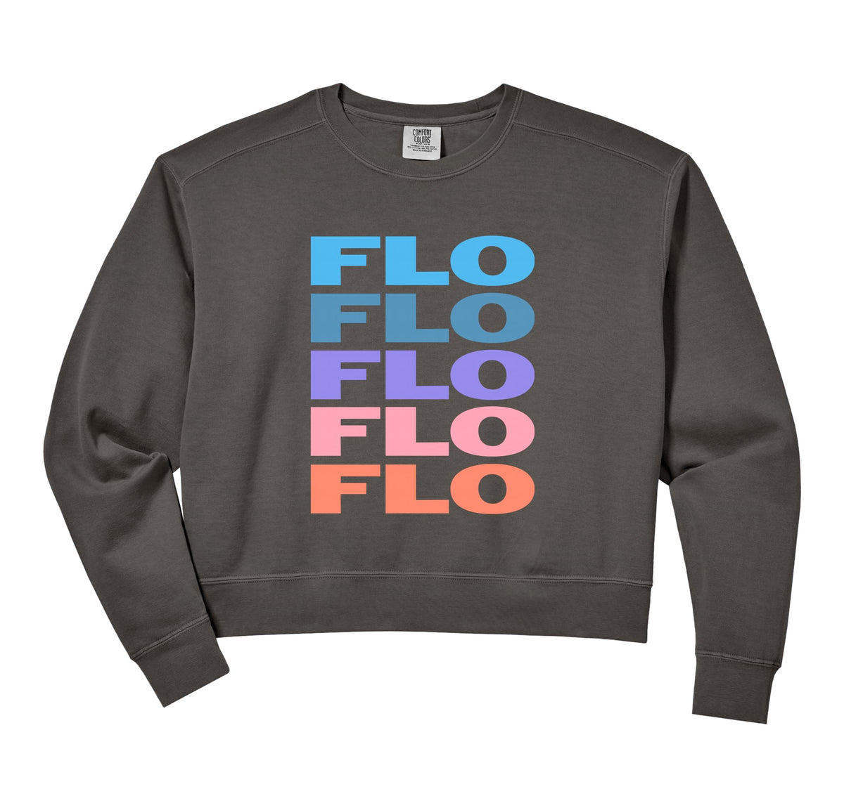 Womens Comfort Colors Crop Sweatshirt by Flo – Cotton Blend, Black, Model WF0Y3H96T9V