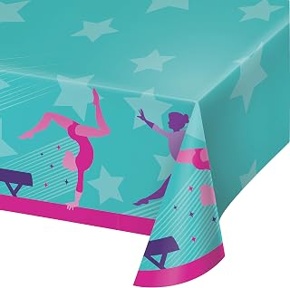 346257 Creative Converting Gymnastics Party Paper Tablecloth, 1 ct, Multi-color, 54" x 102"