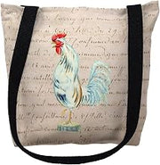 Betsy Drake TY133AS 13 x 13 in. White Rooster Beige Script Small Tote Bag