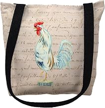 Betsy Drake TY133AS 13 x 13 in. White Rooster Beige Script Small Tote Bag