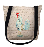 13 x 13 in. White Rooster Beige Script Small Tote Bag by Betsy Drake – Cotton, Multicoloured, Model TY133AS