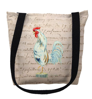 13 x 13 in. White Rooster Beige Script Small Tote Bag by Betsy Drake – Cotton, Multicoloured, Model TY133AS