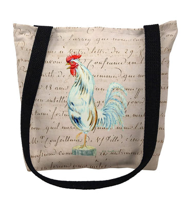 13 x 13 in. White Rooster Beige Script Small Tote Bag by Betsy Drake – Cotton, Multicoloured, Model TY133AS