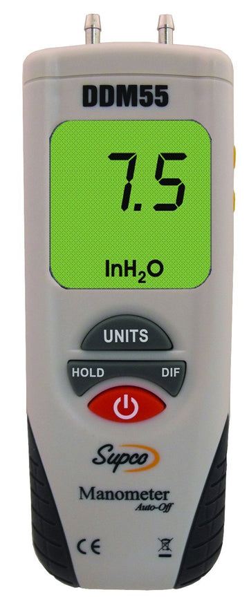 Dual Input Digital Differential Manometer with LCD Display by Supco – 8.25"L x 3"W x 2"H, Polycarbonate (PC), Model DDM55