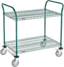 Nexel Utility Cart, 2 Shelf, Poly-Green, 36" L x 24" W x 39" H, Polyurethane Rigid Casters