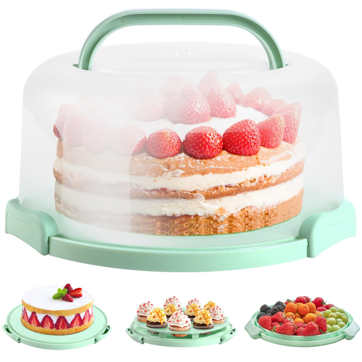 Ohuhu Cake Carrier with Lid, 12 Inch Diameter, Green