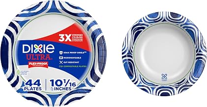 Bundle of Dixie Ultra, 10 inch Paper Plates, 44 Count + Dixie Ultra, 20 Oz Paper Bowls, 56 Count - Microwavable, Compostable, Strong & Cut-Resistant
