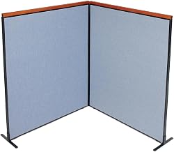Global Industrial 60-1/4"W x 73-1/2"H Deluxe Freestanding 2-Panel Corner Room Divider, Blue