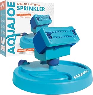 P2 20-Nozzle Mini Gear-Driven Oscillating Sprinkler on Sled Base by Aqua Joe – Rubber, BLUE, Model BDL-A0138
