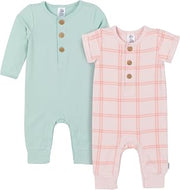 Gerber Baby Girls' Baby Boys 2-pack Long Leg Romper
