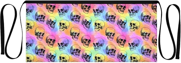 Kitchen Apron Rainbow Skull | Unisex Server Apron with 3 Pockets, Adjustable for Waiters, Gardeners, Kitchen, BBQ, Painting and Restaurant Work