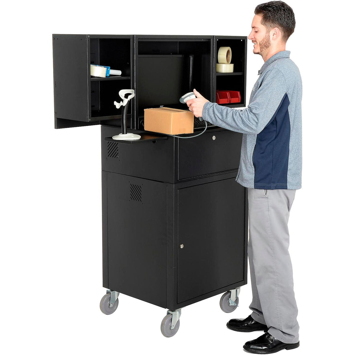Fold Out Computer Security Cabinet by Global Industrial – 24-1/2"W x 22-1/2"D x 61-1/2"H, Alloy Steel, Black, Model 695429BK