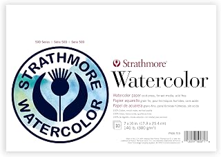 Strathmore 500 Series Watercolor Paper Pad, Heavyweight Cold Press Surface, Foldover Binding, 10 Sheets, 7x10 inch, White