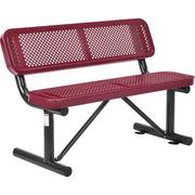 4'L Heavy Duty Outdoor Steel Picnic Bench with Backrest by Global Industrial – 48"L x 24"W x 33"H, Alloy Steel, Red, Model 695744RD