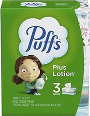 Puffs Plus Lotion Facial Tissue, 2-Ply, White, 124/Box, 3 Box/Pack