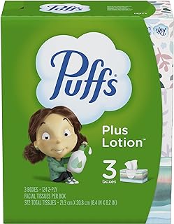 Puffs Plus Lotion Facial Tissue, 2-Ply, White, 124/Box, 3 Box/Pack