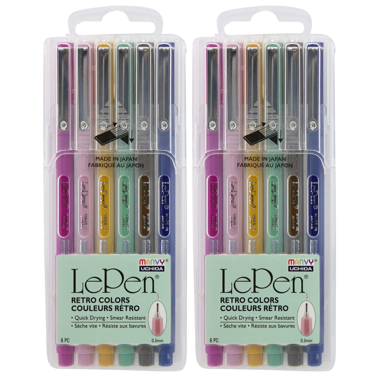 LePen Micro-Fine Point Pen by Marvy Uchida – 1 Count (Pack of 2), Plastic, Magenta, Navy, Sepia, Pale Mauve, Mustard, Jade Green, Pack of 2, Model UCH43006R-2