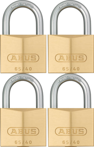 65/40 Brass Padlock Quad Pack by ABUS – Alloy Steel, Clear, Model 35127