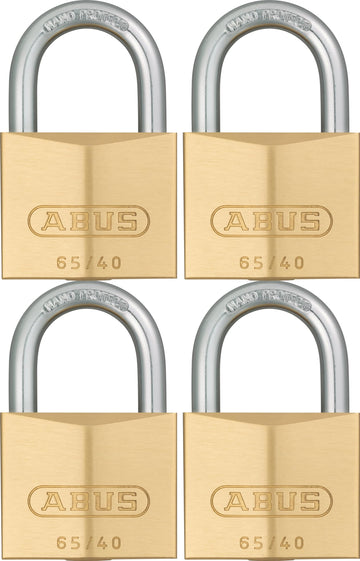 65/40 Brass Padlock Quad Pack by ABUS – Alloy Steel, Clear, Model 35127