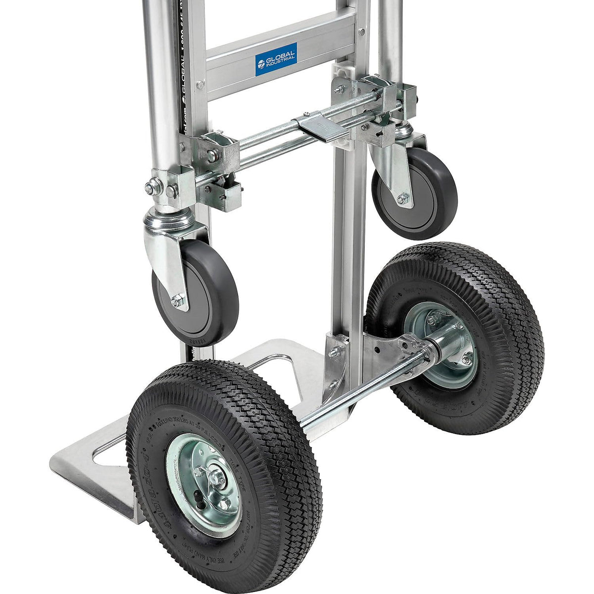 Aluminum 2-in-1 Convertible Hand Truck with Pneumatic Wheels - Junior by Global Industrial – 24"L x 60"W x 7"H, Aluminum, Gray, Model 241664