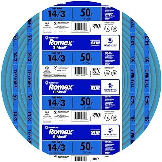 Southwire Romex SIMpull™ Wire, 14 Gauge, 3 Conductor, 50 Ft, W/G NM-B Cable, Blue, 63946922