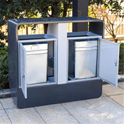 Compact Size Outdoor Double Bin Trash Common Areas Galvanised Steel Metal Garbage Can Splash-Proof by FYorbitH – One Size, One Color, Model FYorbitH