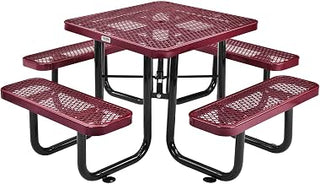 Global Industrial 36" Square Expanded Metal Outdoor Picnic Table, 69" W x 69" D Overall, Red