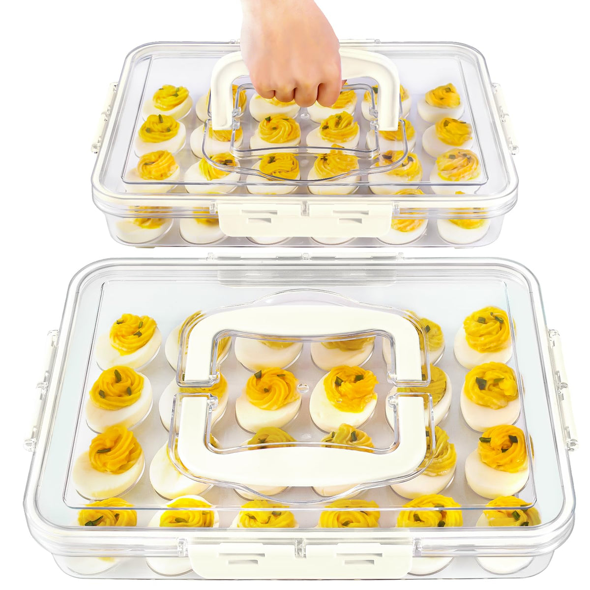 MesRosa Deviled Egg Carrier with Lid, 24 Egg Capacity, 2 Pack White