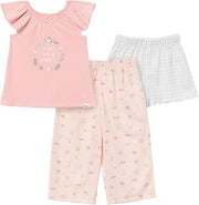 Gerber Baby Girls 3 Piece Pajama Set (Loose-fitting Top, Pants, + Shorts)
