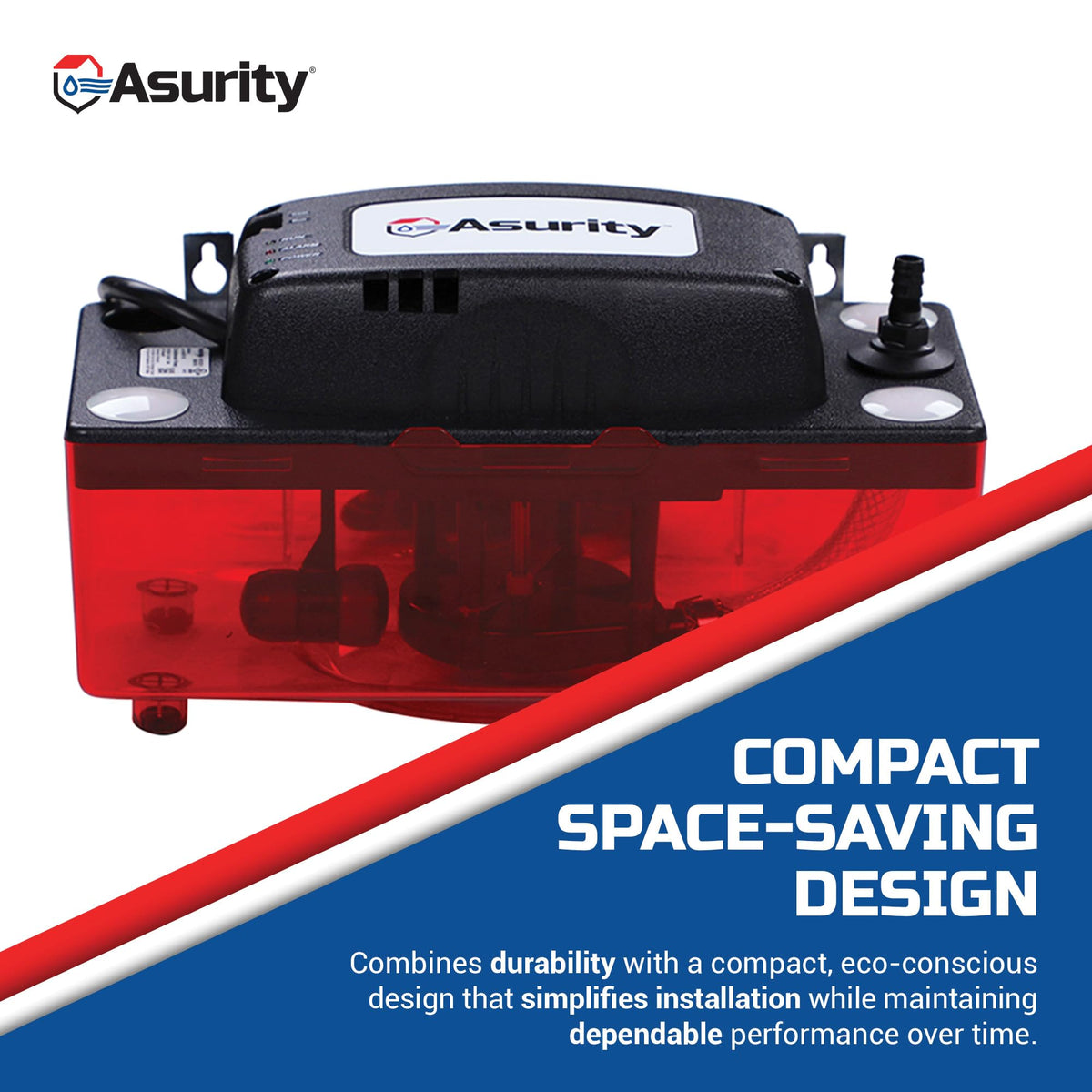 Asurity by ULTRACP-22T 120V Compact HVAC Condensate Pump with 20' of 3/8" Discharge Tubing and 22' Max Lift Height by Diversitech – 12-1/4X7-3/4X9 IN, Plastic, Model GID-SX-0463110
