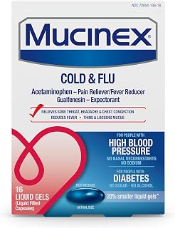 Mucinex Cold & Flu High Blood Pressure Liquid Gels, 16 ct.