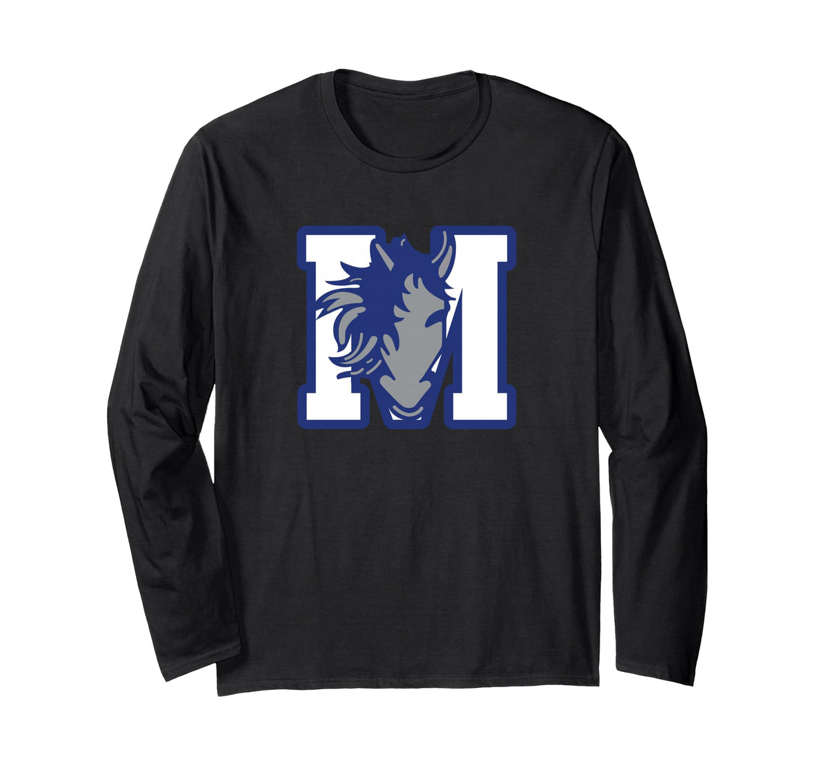Curtis-Tufts M Mustang Long Sleeve T-Shirt by Curtis-Tufts High School, Medford, MA 02155 – Black, Model 2TTCHBWNZ6A