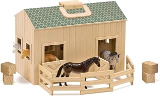 Melissa & Doug Fold and Go Wooden Horse Stable Dollhouse with Handle and Toy Horses (11 pcs)