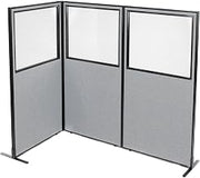 Global Industrial 36-1/4"W x 72" H Freestanding 3-Panel Corner Room Divider with Partial Window, Gray