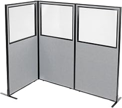 Global Industrial 36-1/4"W x 72" H Freestanding 3-Panel Corner Room Divider with Partial Window, Gray