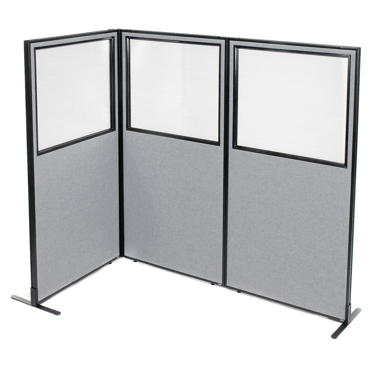 36-1/4"W x 72" H Freestanding 3-Panel Corner Room Divider with Partial Window by Global Industrial – Alloy Steel, Grey, Model 695045GY