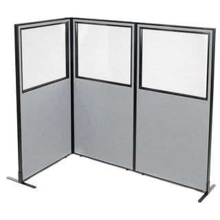 36-1/4"W x 72" H Freestanding 3-Panel Corner Room Divider with Partial Window by Global Industrial – Alloy Steel, Grey, Model 695045GY