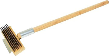 Excellante Heavy Duty Wire Brush with Scraper and Long Wood Handle, 27"